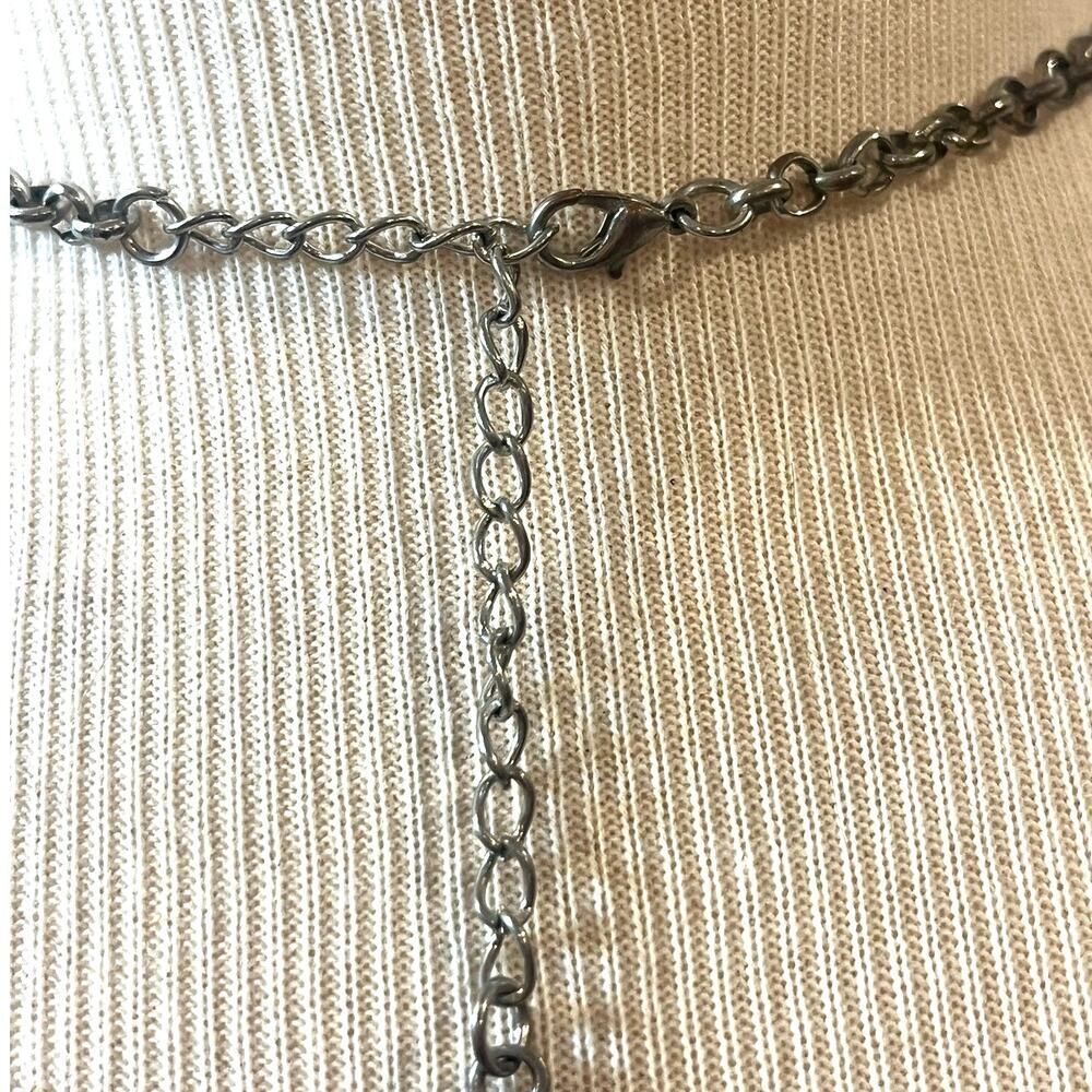 2-Tiered Grecian Silver-tone Coins with Turquoise Accents- Bib Necklace - Picture 5 of 5